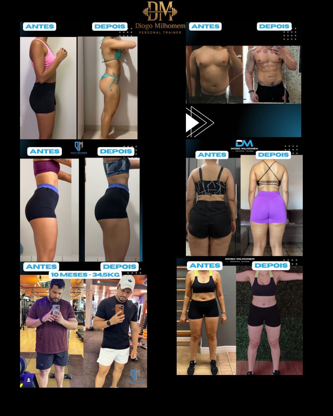Mosaico de transformações — alunos do Personal Diogo